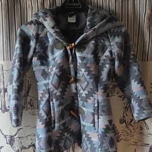 Cruel Girl Gray, Blue & Pink Aztec Hooded Pea Coat